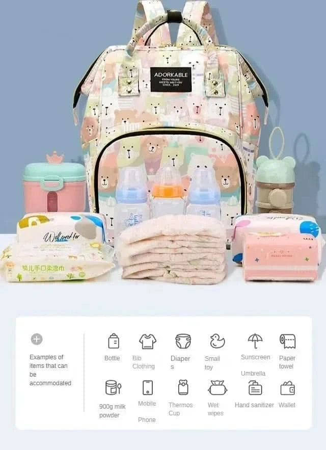 WOW GOODS !! Diaper Bag 25*38CM Baby Diaper Bag Cartoon Print Handbag Waterproof Reusable Diaper Bag Outdoor Travel Stroller Carrying Bag Storage