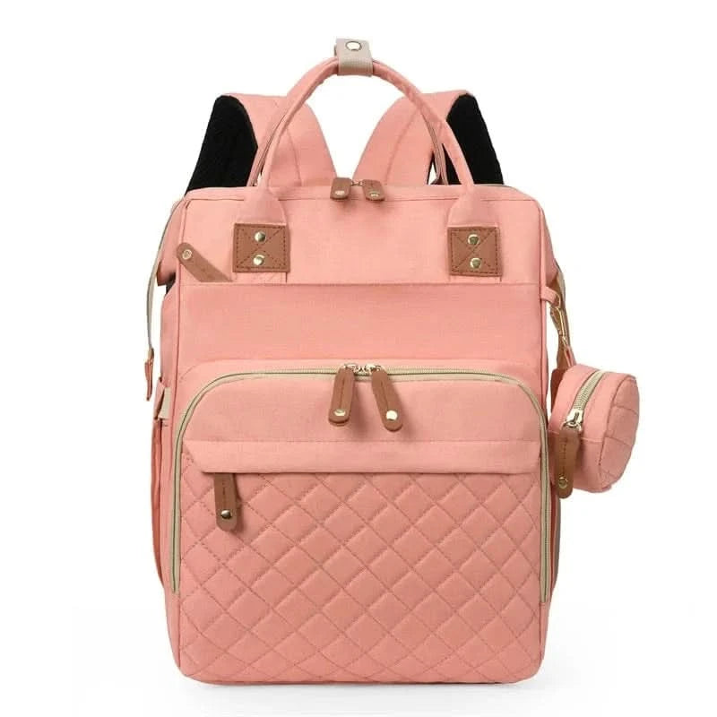 WOW GOODS !! Pink Foldable Bed Diaper Bag Mommy Bag Large Capacity Pacifier Baby Backpack with Insulated Bottle Bag Baby Stroller Hanging Bag
