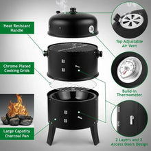 BBQ Charcoal Grill Outdoor Barbecue Pit Smoker with 3 Levels Patio Backyard Black