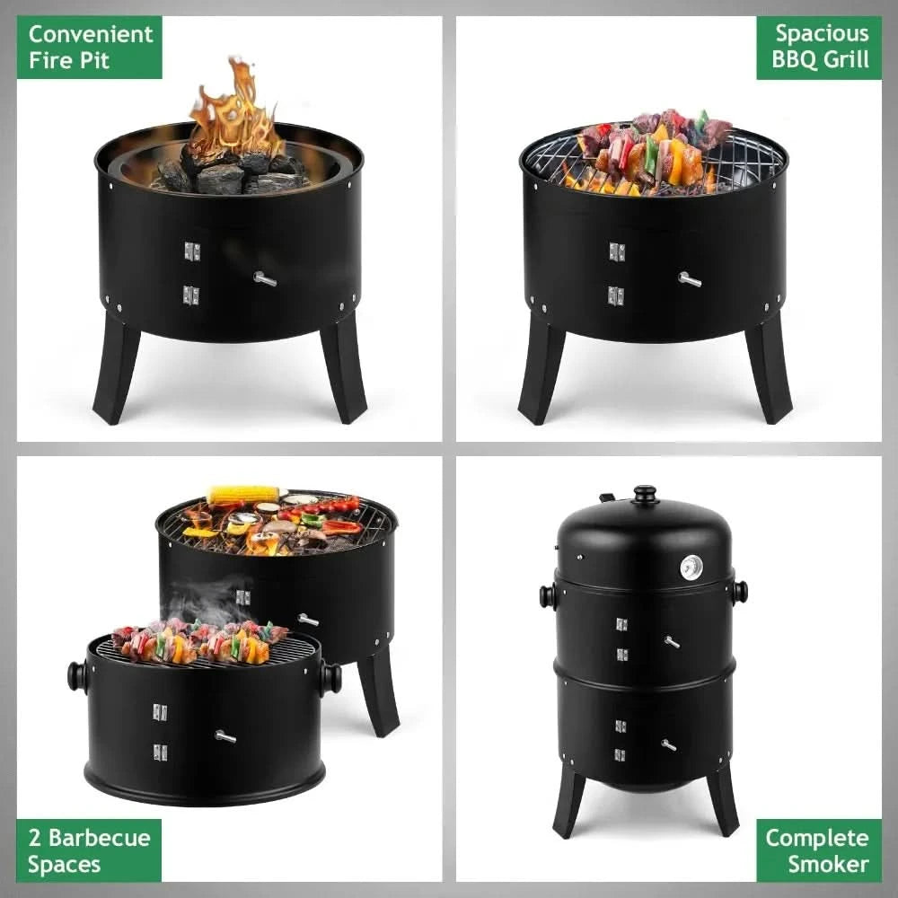 BBQ Charcoal Grill Outdoor Barbecue Pit Smoker with 3 Levels Patio Backyard Black