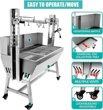 132LBS Stainless Steel Rotisserie Grill with Back Cover Guard, 25W Motor Small Pig Lamb 37 Inch BBQ Charcoal Rotisserie Roaster