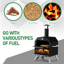 Outdoor Pizza Oven Wood Fired 2-Layer Pizza Ovens Outside Pizza Maker with Stone, Removable Cooking Rack for Camping Backyard
