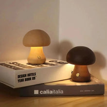 WOW GOODS !! Adorable, Warm, and Cozy Wooden Mushroom LED Night Light for Bedroom and Children's Room Lovely Bedside Table Lamp with Touch Sw
