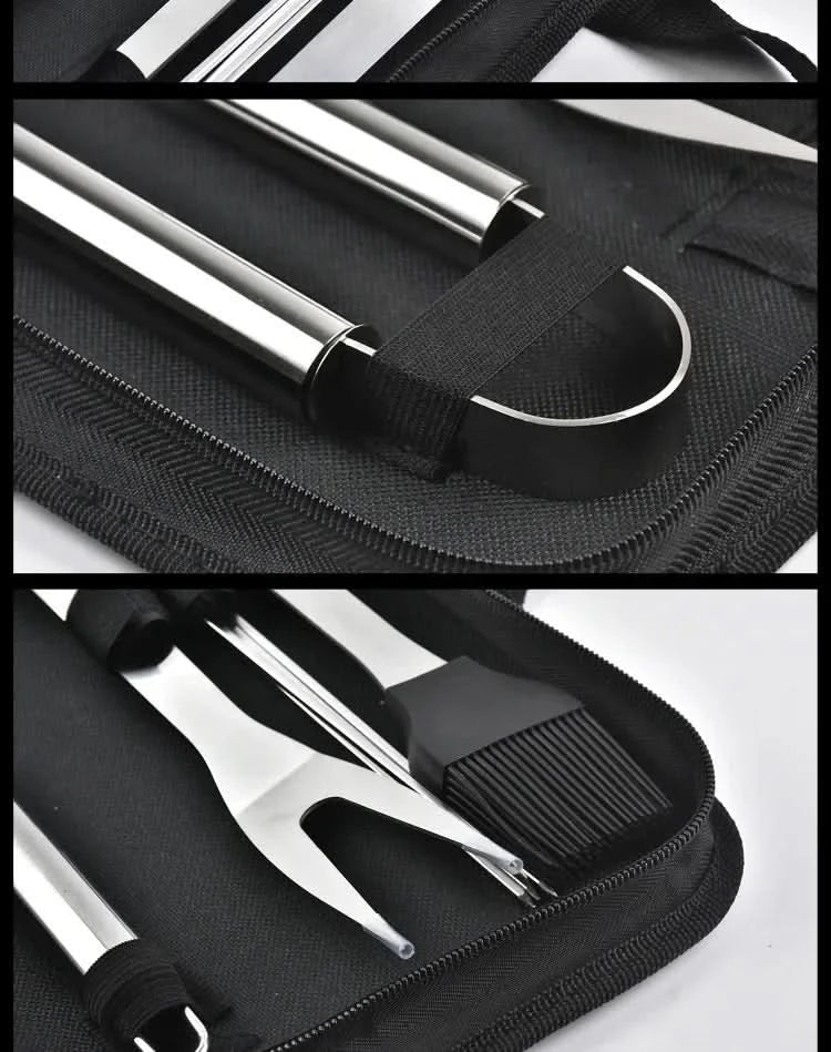 9pcs Portable BBQ tool Kit Outdoor Grill barbecue set Barbecue Set Spatula Clip Skewer With Storage Cloth Bag Grilling Tools
