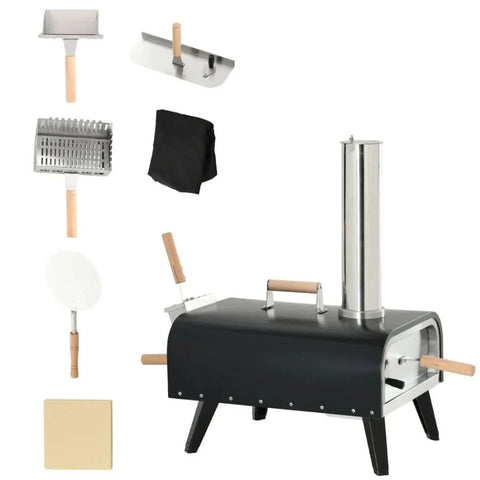 Outdoor Pizza Oven with 12 Stone Peel and Cover Portable Pellet Wood Fired Pizza Maker with Foldable Legs Stainless Steel Pizz