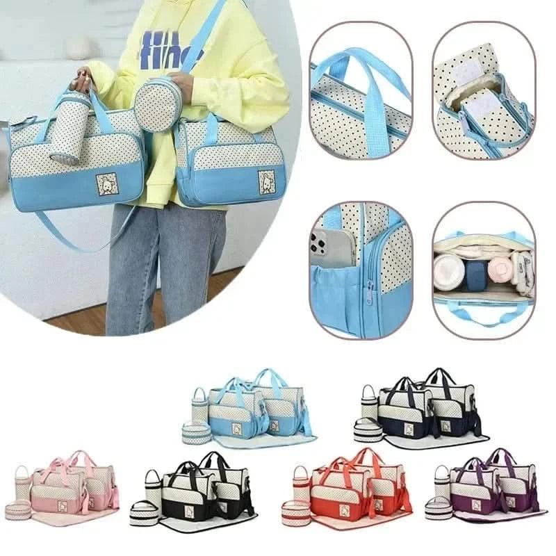 WOW GOODS !! Baby & Child 5pcs/set Baby Diaper Bag Multifunctional Portable Travel Nappy Feeding Bottle Organizer Bags Large Capacity Mummy Shoulder Bag