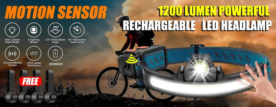 x Ultra-Bright USB Rechargeable LED Headlamp – Motion Sensor
