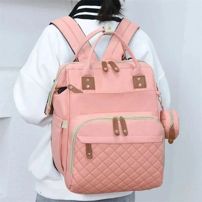 WOW GOODS !! Foldable Bed Diaper Bag Mommy Bag Large Capacity Pacifier Baby Backpack with Insulated Bottle Bag Baby Stroller Hanging Bag