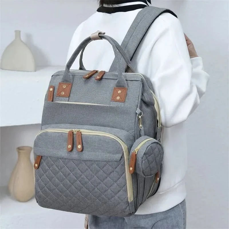 WOW GOODS !! Foldable Bed Diaper Bag Mommy Bag Large Capacity Pacifier Baby Backpack with Insulated Bottle Bag Baby Stroller Hanging Bag