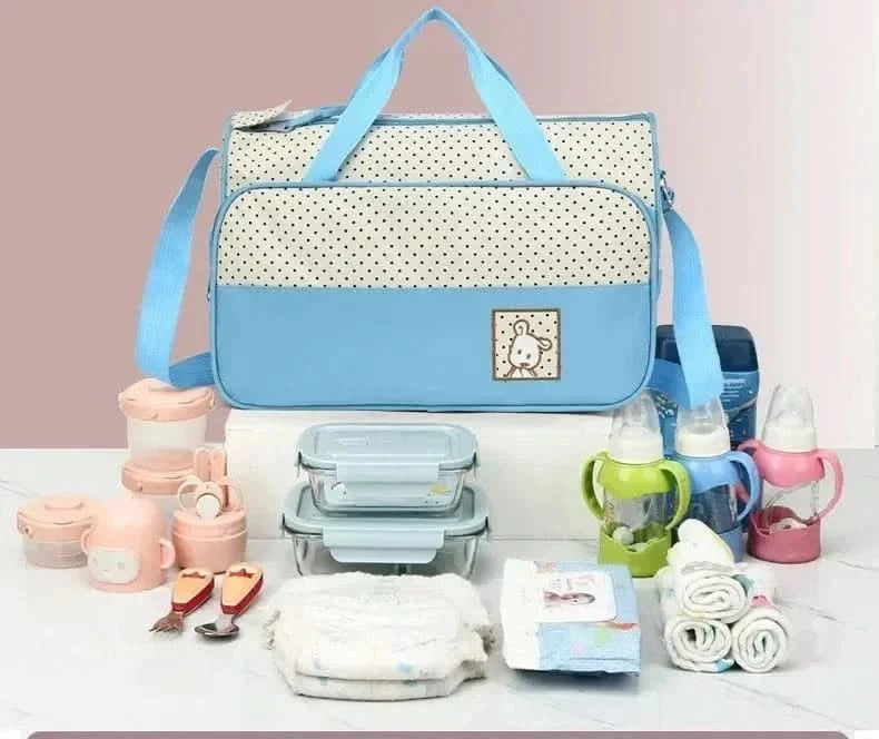 WOW GOODS !! Baby & Child 5pcs/set Baby Diaper Bag Multifunctional Portable Travel Nappy Feeding Bottle Organizer Bags Large Capacity Mummy Shoulder Bag