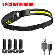 x 1Pcs with hook Ultra-Bright USB Rechargeable LED Headlamp – Motion Sensor