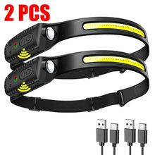 x 2Pcs Ultra-Bright USB Rechargeable LED Headlamp – Motion Sensor