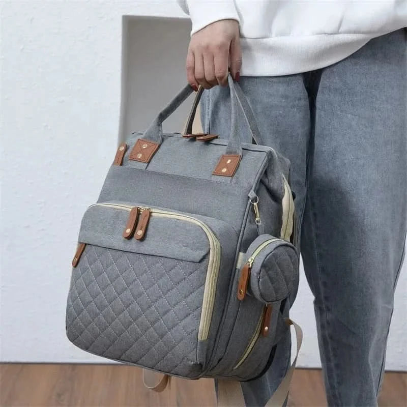 WOW GOODS !! Foldable Bed Diaper Bag Mommy Bag Large Capacity Pacifier Baby Backpack with Insulated Bottle Bag Baby Stroller Hanging Bag