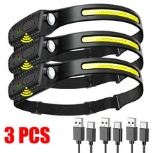 x 3Pcs Ultra-Bright USB Rechargeable LED Headlamp – Motion Sensor