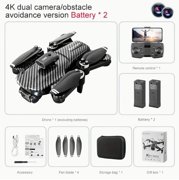 Professional-Grade Aerial Photography Drone with 4K Camera, 360° Tumbling, App-Controlled Tracking, Optical Flow Positioning, Intelligent Obstacle Avoidance, Brushless Motor, Elegant Carbon Fiber Exterior, FPV Quadcopter —