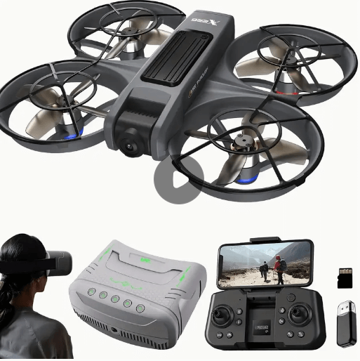 Latest VR Drone — FPV First-Person View with Head-Mounted VR Glasses, Dual HD Cameras, Brushless Motors, Optical Flow, One-Key Takeoff/Landing, 15‑Min Flight, LED Lighting, Mini Drone Toy