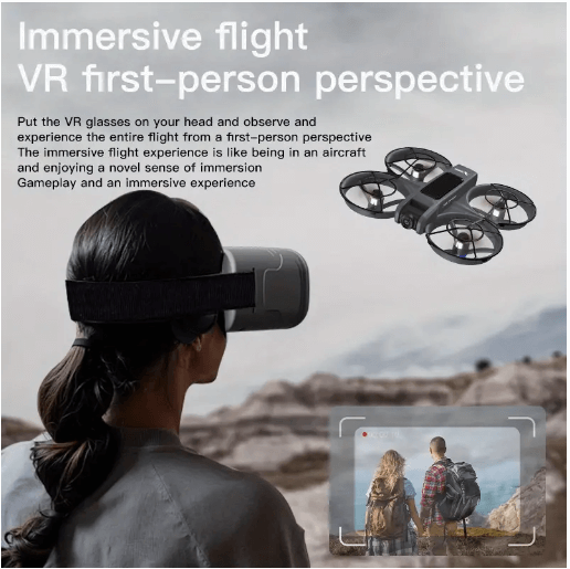 Latest VR Drone — FPV First-Person View with Head-Mounted VR Glasses, Dual HD Cameras, Brushless Motors, Optical Flow, One-Key Takeoff/Landing, 15‑Min Flight, LED Lighting, Mini Drone Toy