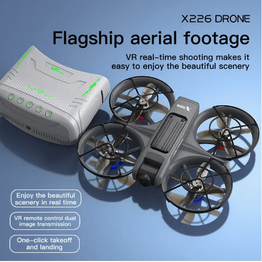 Latest VR Drone — FPV First-Person View with Head-Mounted VR Glasses, Dual HD Cameras, Brushless Motors, Optical Flow, One-Key Takeoff/Landing, 15‑Min Flight, LED Lighting, Mini Drone Toy