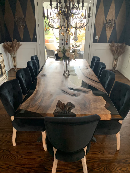 Live-Edge Solid Acacia Dining Table with Powder‑Coated Steel Base