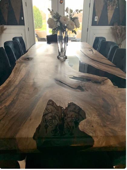 Live-Edge Solid Acacia Dining Table with Powder‑Coated Steel Base