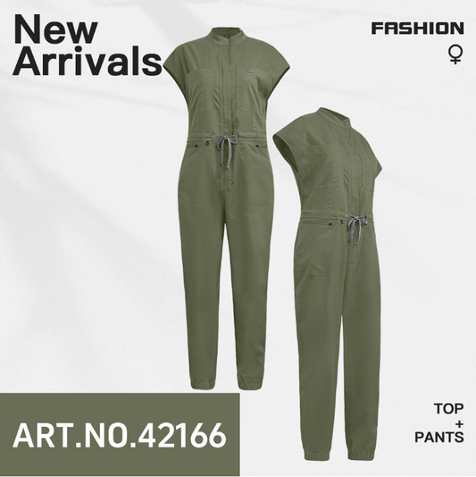 High-End Conjoined Medical Scrub Jumpsuit with Stand Collar & Zipper