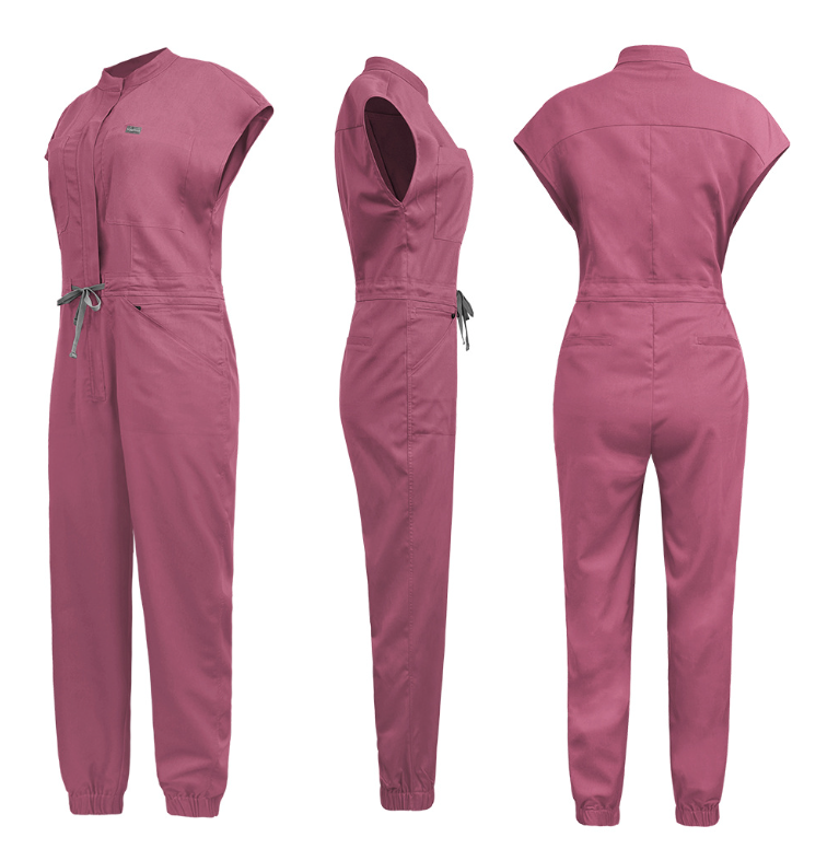 High-End Conjoined Medical Scrub Jumpsuit with Stand Collar & Zipper