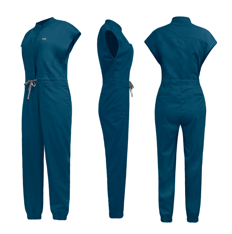 High-End Conjoined Medical Scrub Jumpsuit with Stand Collar & Zipper