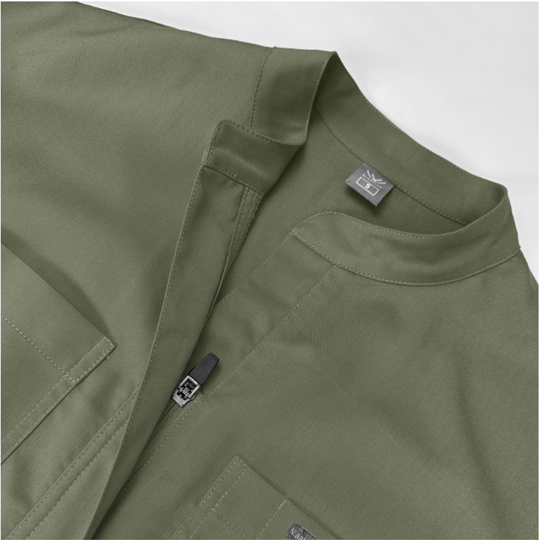 High-End Conjoined Medical Scrub Jumpsuit with Stand Collar & Zipper