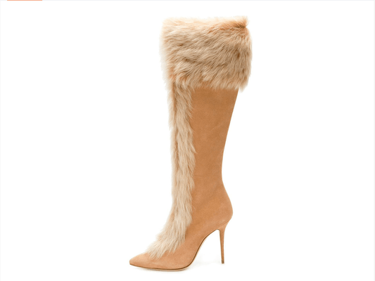 Luxury Winter Faux Fur Knee High Boots – Fluffy Mongolian Fur Platform Snow Boots for Women