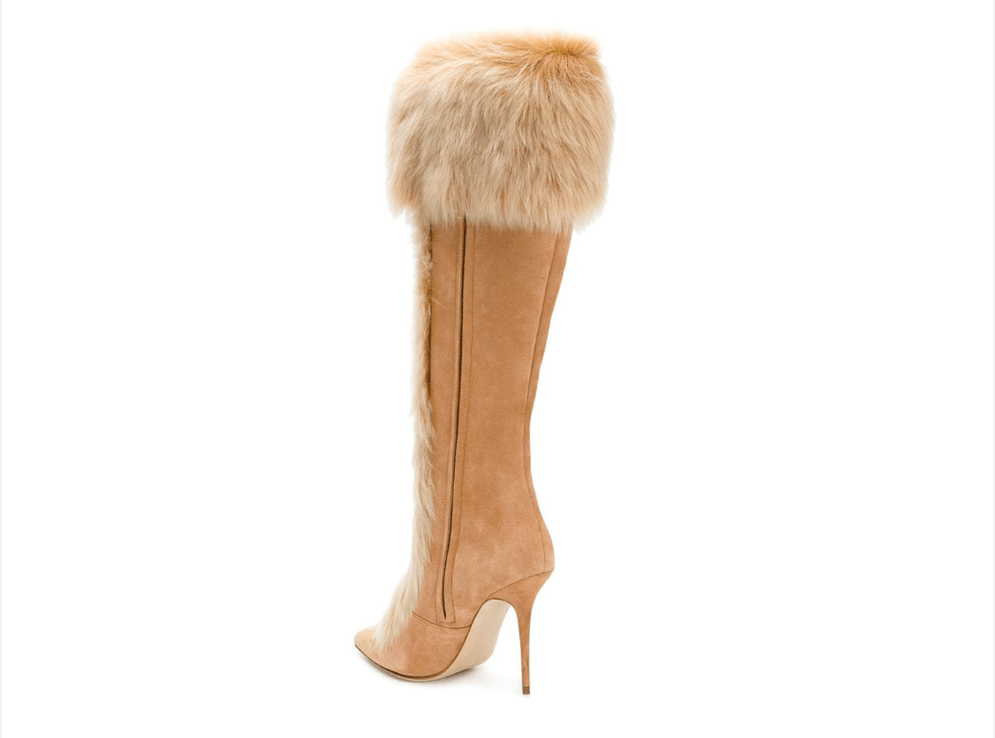 Luxury Winter Faux Fur Knee High Boots – Fluffy Mongolian Fur Platform Snow Boots for Women
