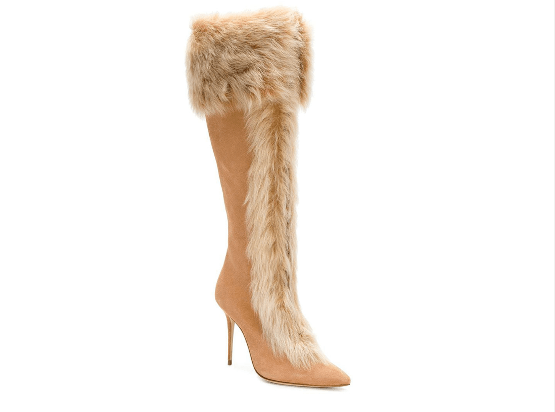 Luxury Winter Faux Fur Knee High Boots – Fluffy Mongolian Fur Platform Snow Boots for Women