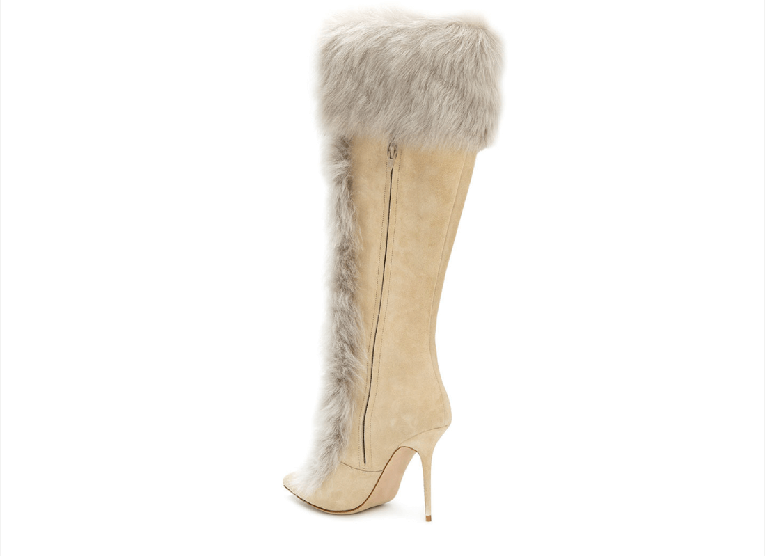 Luxury Winter Faux Fur Knee High Boots – Fluffy Mongolian Fur Platform Snow Boots for Women
