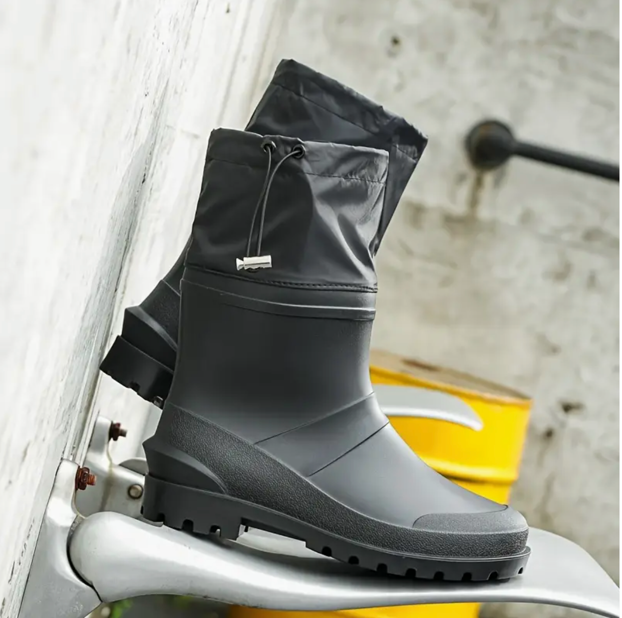 Men’s Waterproof Anti-Slip Slip-On Ankle Boots—Durable PVC Outdoor Shoes (All-Season, Black)