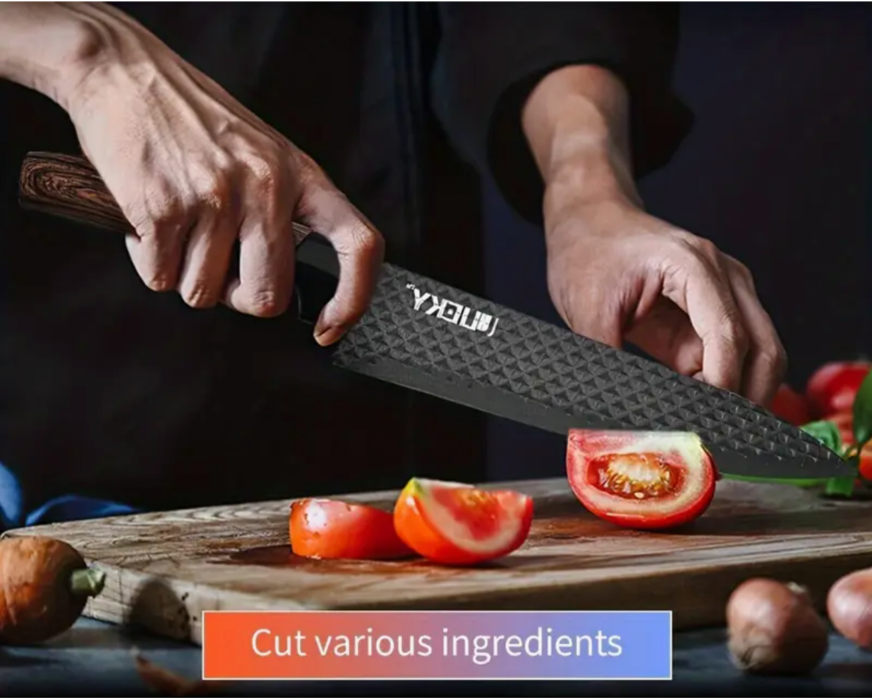 Professional 1/6 Kitchen Knife Set – Chef’s Knife, Slicing Knife, Scraper & Scissors | Ultra-Sharp Stainless Steel | Anti-Stick Ergonomic Wooden Handles | Gift Box | Ideal for Home, Professional Use & Travel