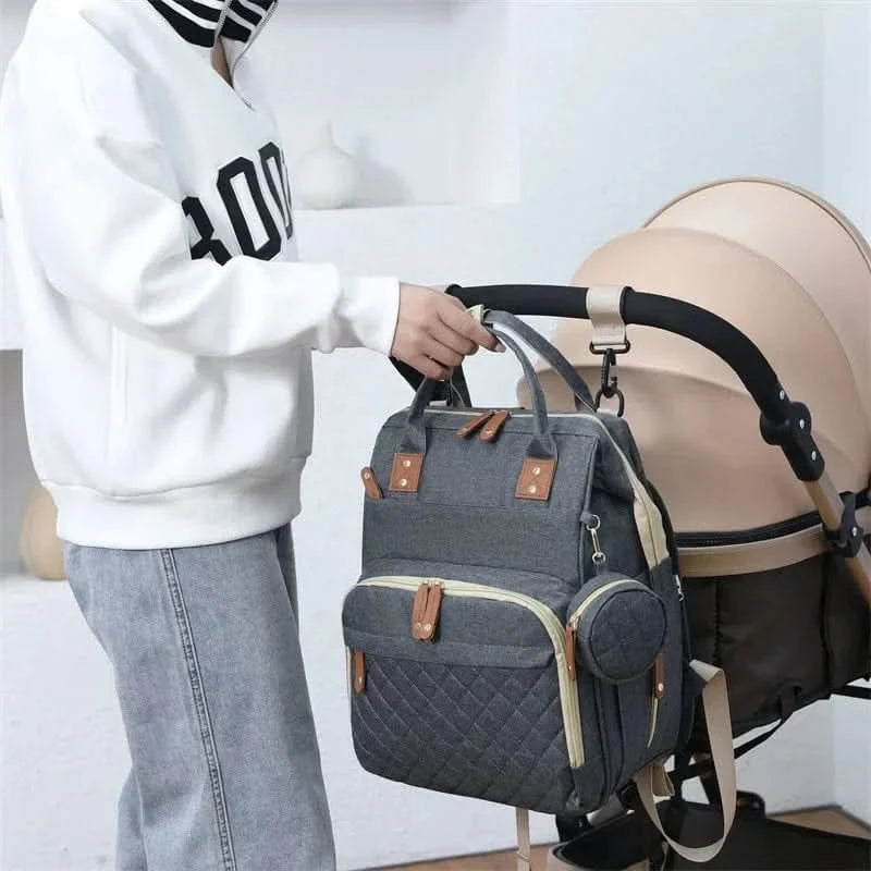 WOW GOODS !! Foldable Bed Diaper Bag Mommy Bag Large Capacity Pacifier Baby Backpack with Insulated Bottle Bag Baby Stroller Hanging Bag