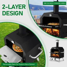 Outdoor Pizza Oven Wood Fired 2Layer Pizza Ovens Outside Pizza Maker with Stone Removable Cooking Rack for Camping Backyard BBQ