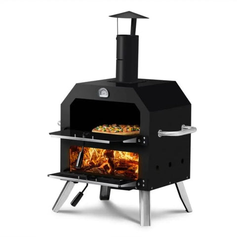 Outdoor Pizza Oven Wood Fired 2Layer Pizza Ovens Outside Pizza Maker with Stone Removable Cooking Rack for Camping Backyard BBQ