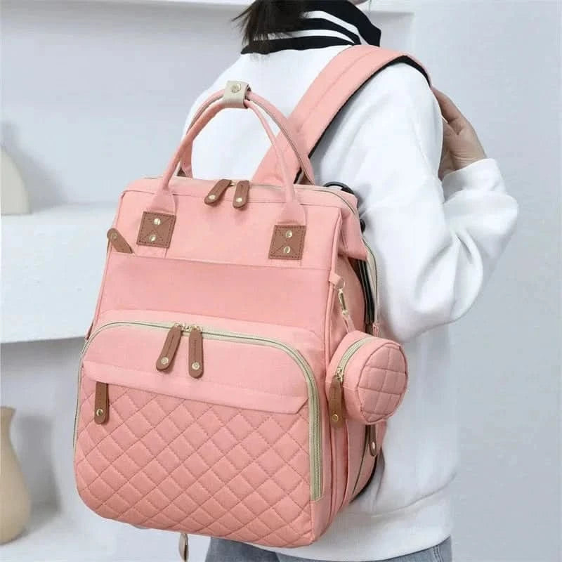 WOW GOODS !! Foldable Bed Diaper Bag Mommy Bag Large Capacity Pacifier Baby Backpack with Insulated Bottle Bag Baby Stroller Hanging Bag