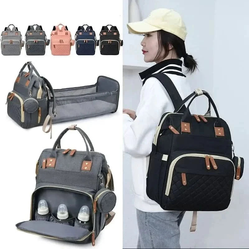 WOW GOODS !! Foldable Bed Diaper Bag Mommy Bag Large Capacity Pacifier Baby Backpack with Insulated Bottle Bag Baby Stroller Hanging Bag