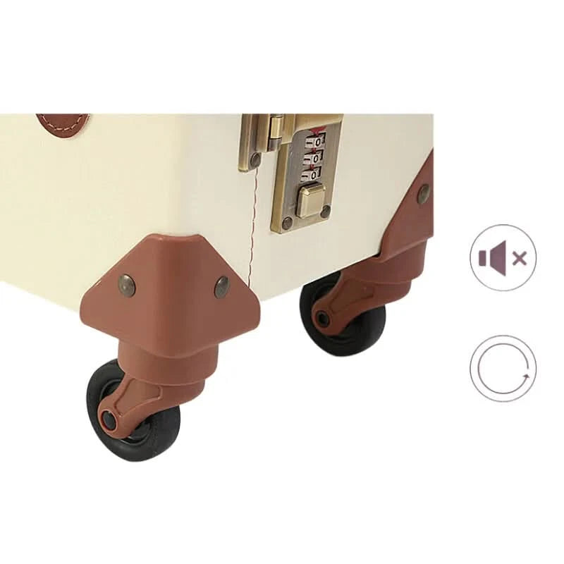 Vintage British Leather Suitcase, Retro Trolley Luggage with Antique Brass Hardware & Silent Wheels, Cabin Approved Carry-on Bag