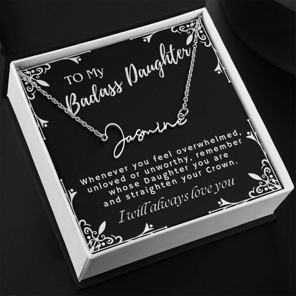 ShineOn Fulfillment Jewelry To My Badass Daughter Custom Name Necklace, Daughter Gift From Dad, Mom, Daughter Jewelry, With Message Card And Gift Box