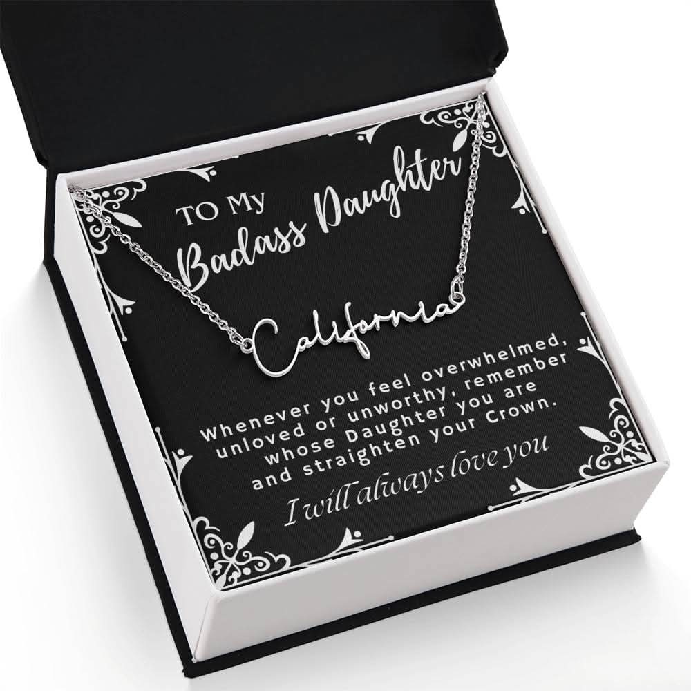 ShineOn Fulfillment Jewelry To My Badass Daughter Custom Name Necklace, Daughter Gift From Dad, Mom, Daughter Jewelry, With Message Card And Gift Box