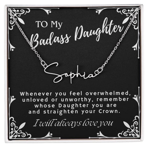 ShineOn Fulfillment Jewelry Polished Stainless Steel / Standard Box To My Badass Daughter Custom Name Necklace, Daughter Gift From Dad, Mom, Daughter Jewelry, With Message Card And Gift Box