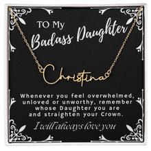 ShineOn Fulfillment Jewelry Gold Finish Over Stainless Steel / Standard Box To My Badass Daughter Custom Name Necklace, Daughter Gift From Dad, Mom, Daughter Jewelry, With Message Card And Gift Box