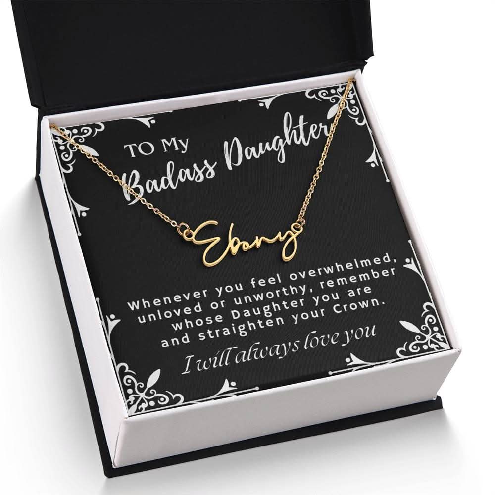 ShineOn Fulfillment Jewelry To My Badass Daughter Custom Name Necklace, Daughter Gift From Dad, Mom, Daughter Jewelry, With Message Card And Gift Box