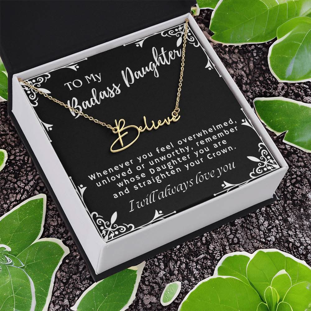 ShineOn Fulfillment Jewelry To My Badass Daughter Custom Name Necklace, Daughter Gift From Dad, Mom, Daughter Jewelry, With Message Card And Gift Box