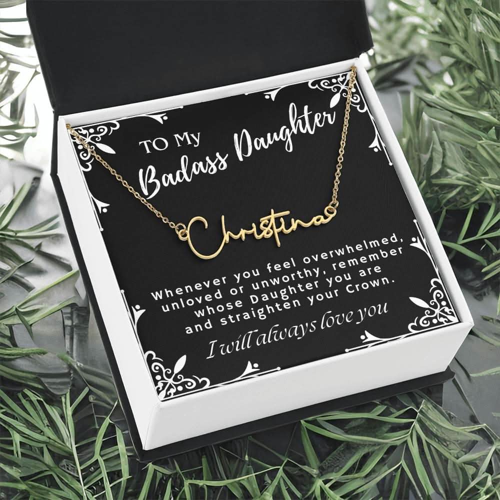 ShineOn Fulfillment Jewelry To My Badass Daughter Custom Name Necklace, Daughter Gift From Dad, Mom, Daughter Jewelry, With Message Card And Gift Box