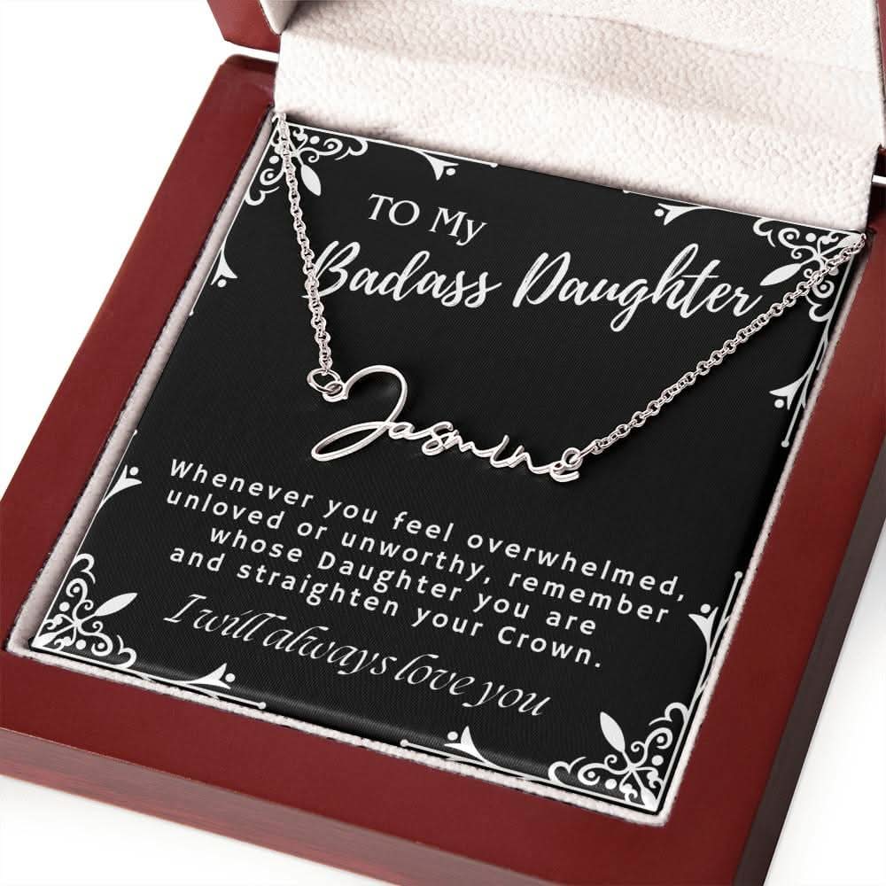 ShineOn Fulfillment Jewelry To My Badass Daughter Custom Name Necklace, Daughter Gift From Dad, Mom, Daughter Jewelry, With Message Card And Gift Box