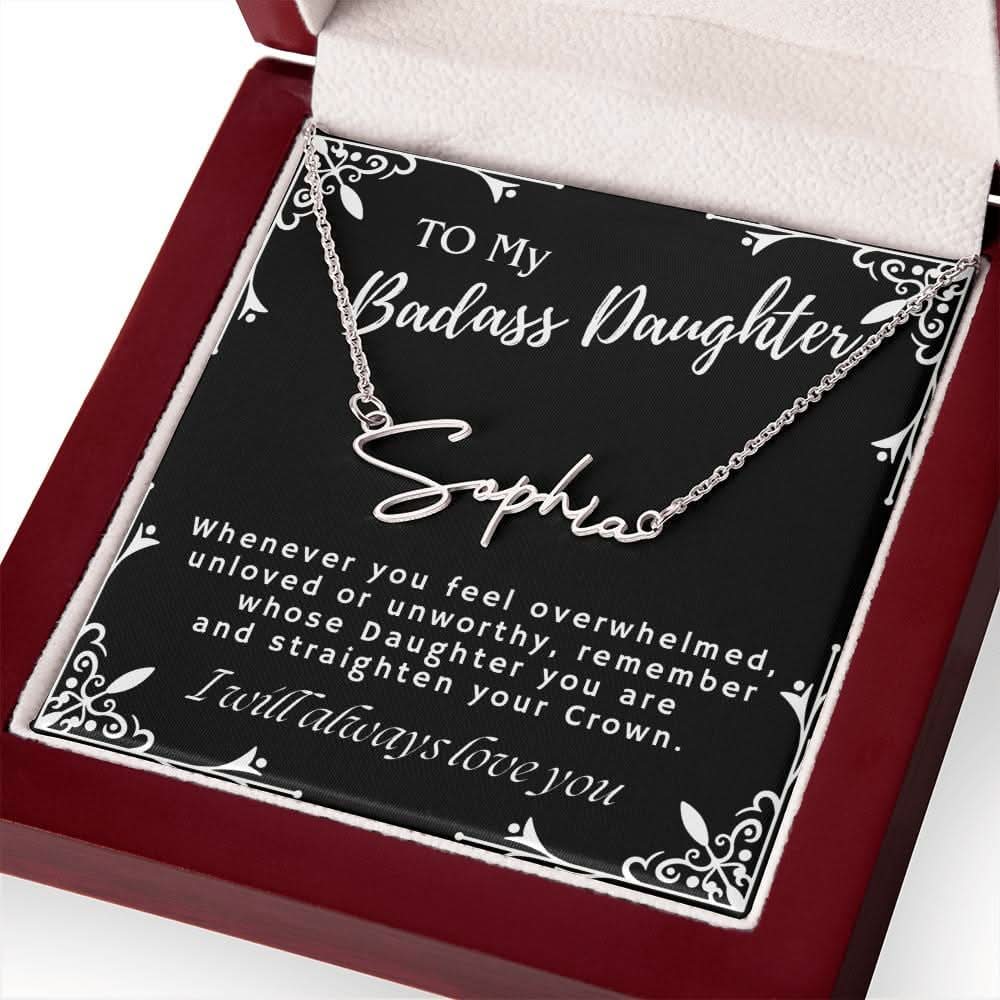 ShineOn Fulfillment Jewelry To My Badass Daughter Custom Name Necklace, Daughter Gift From Dad, Mom, Daughter Jewelry, With Message Card And Gift Box