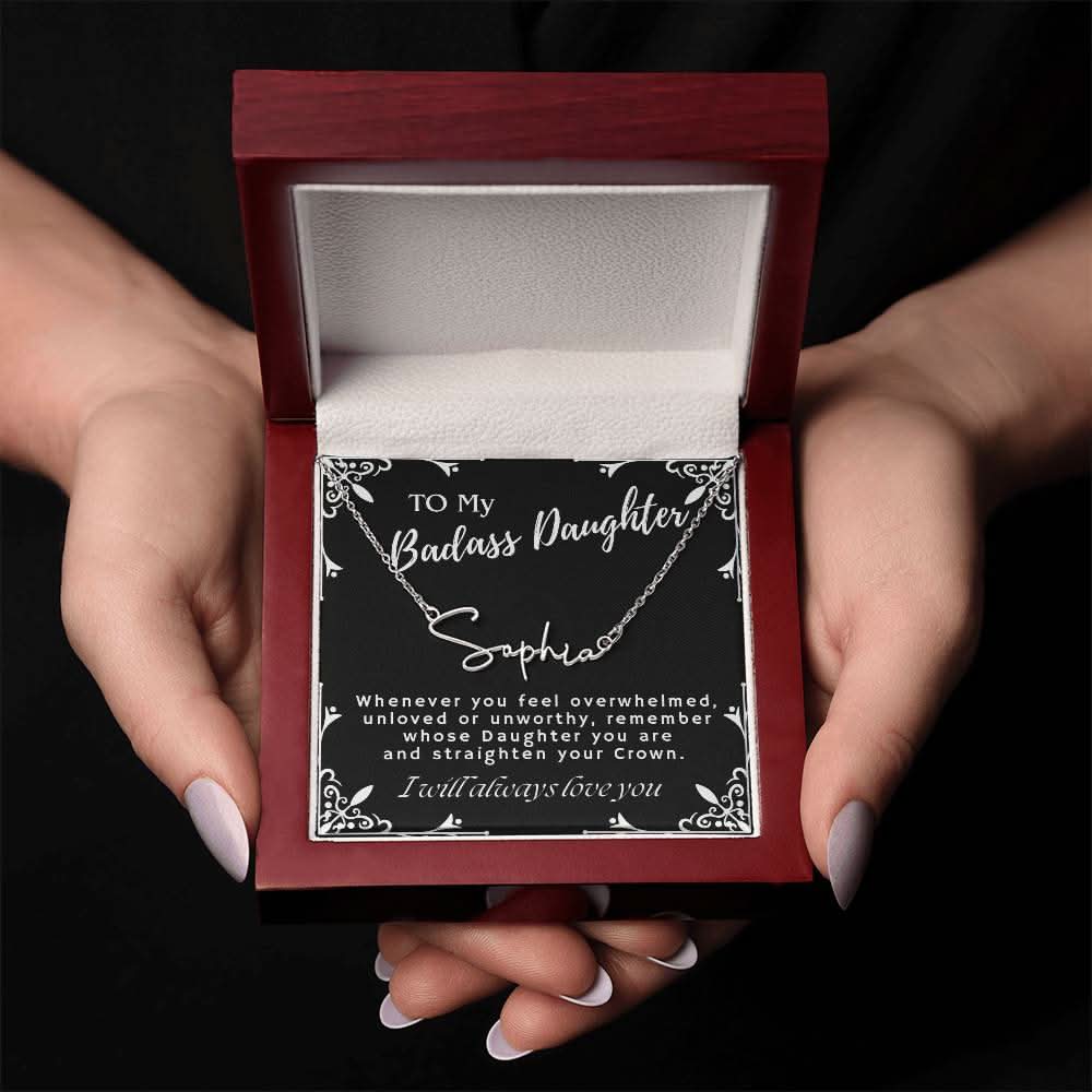 ShineOn Fulfillment Jewelry To My Badass Daughter Custom Name Necklace, Daughter Gift From Dad, Mom, Daughter Jewelry, With Message Card And Gift Box